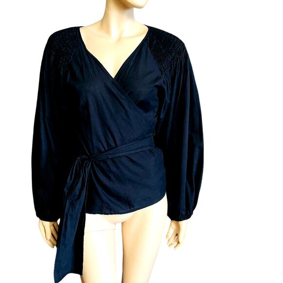 Merlette Joseph Hand Smocked Wrap Blouse Size M Top Shirt